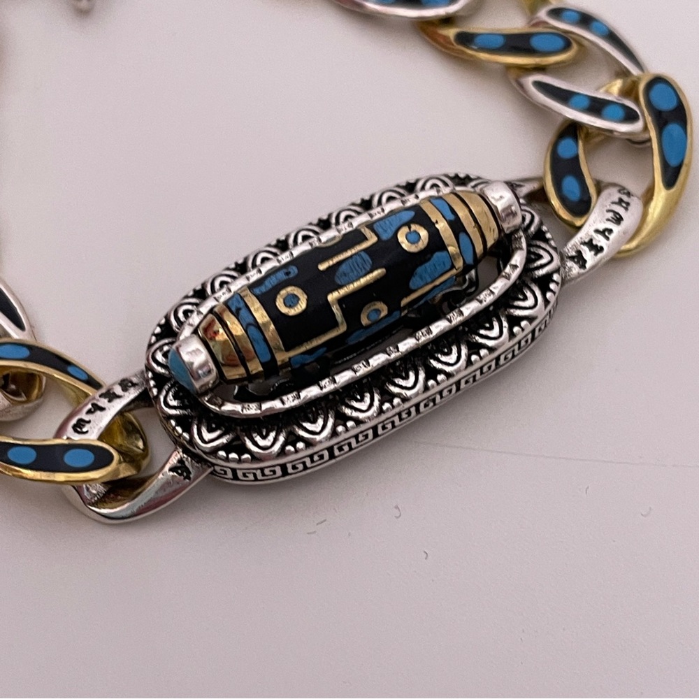 Vintage Chinese STERLING SILVER Gold Plated Turquoise Unique Whimsical Bracelet - Picture 3 of 16